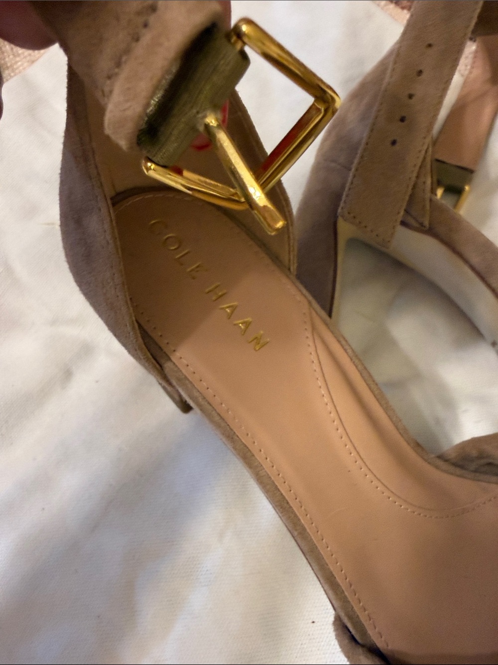 Cole Haan Women's Suede Braided Block Heel Sandals in Taupe 8B - Picture 6 of 6